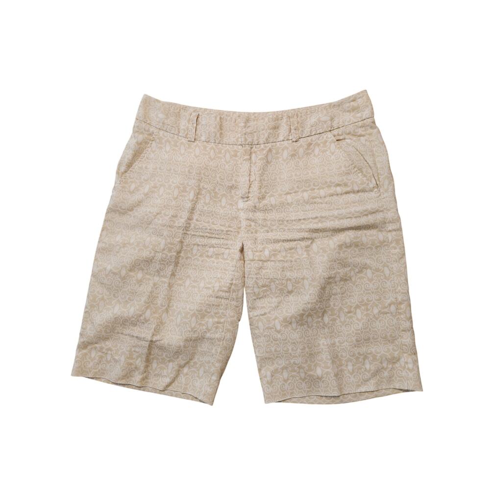 Banana Republic Martin Fit Bermuda Shorts Size 8 Beige Scroll Pattern